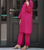 Shocking Pink Lawn Dress 2Pcs (FUCHSIA)