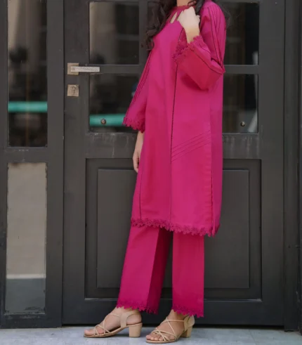 Shocking Pink Lawn Dress 2Pcs (FUCHSIA)