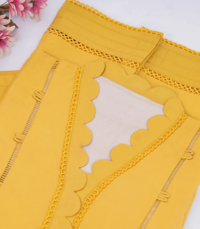 Yellow lawn dress 2 pcs (Mustard Yellow) - Image 13