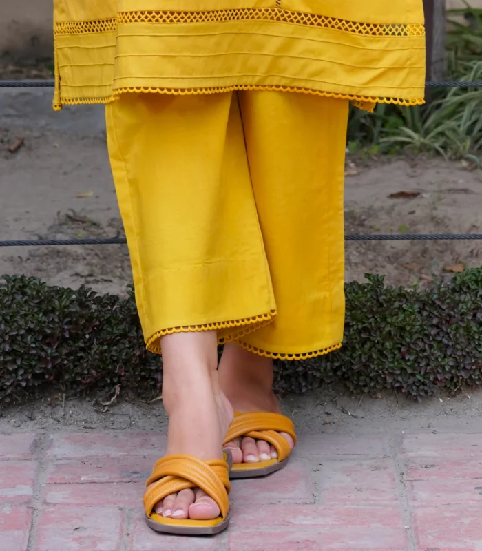 Yellow lawn dress 2 pcs (Mustard Yellow) - Image 6