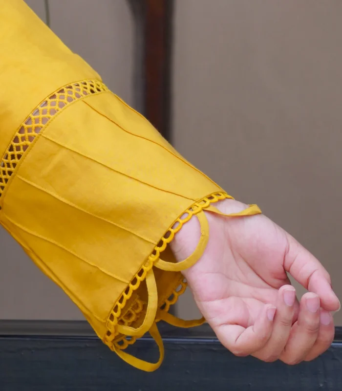 Yellow lawn dress 2 pcs (Mustard Yellow) - Image 8