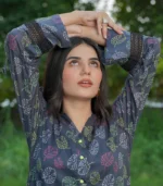 Black Leaf Printed Casual Lawn Shirt - Image 6