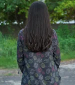 Black Leaf Printed Casual Lawn Shirt - Image 3