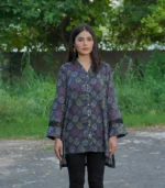 Black Leaf Printed Casual Lawn Shirt - Image 2