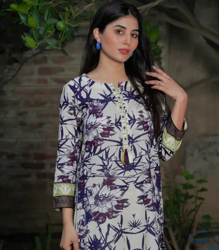 White Printed Casual Lawn Shirt
