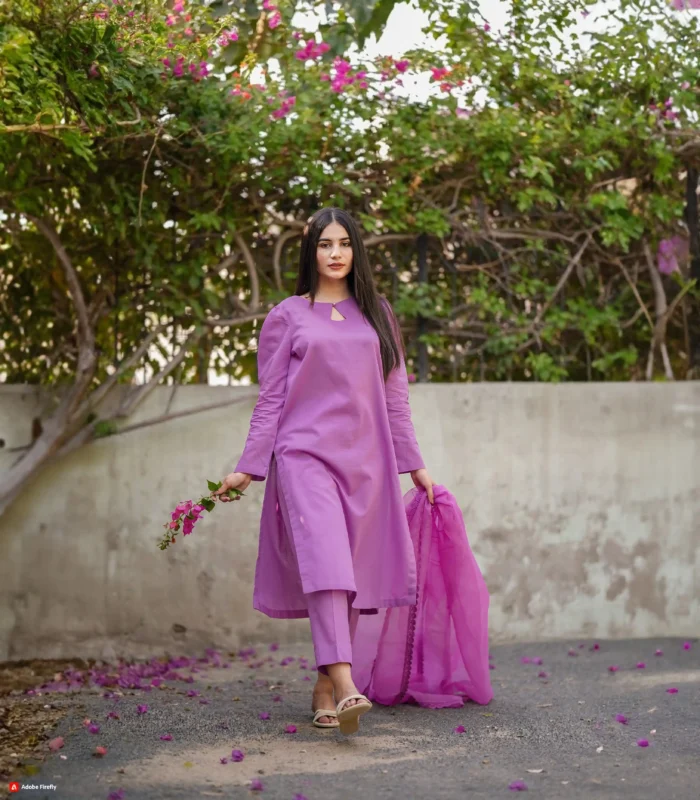 Orchid Purple 3Pcs Linen Dress - Image 2