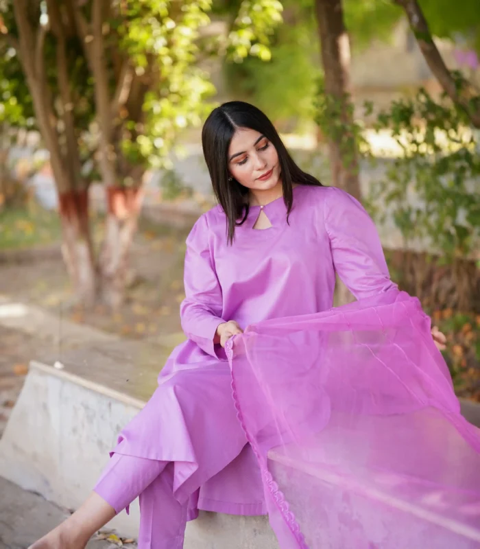 Orchid Purple 3Pcs Linen Dress - Image 5