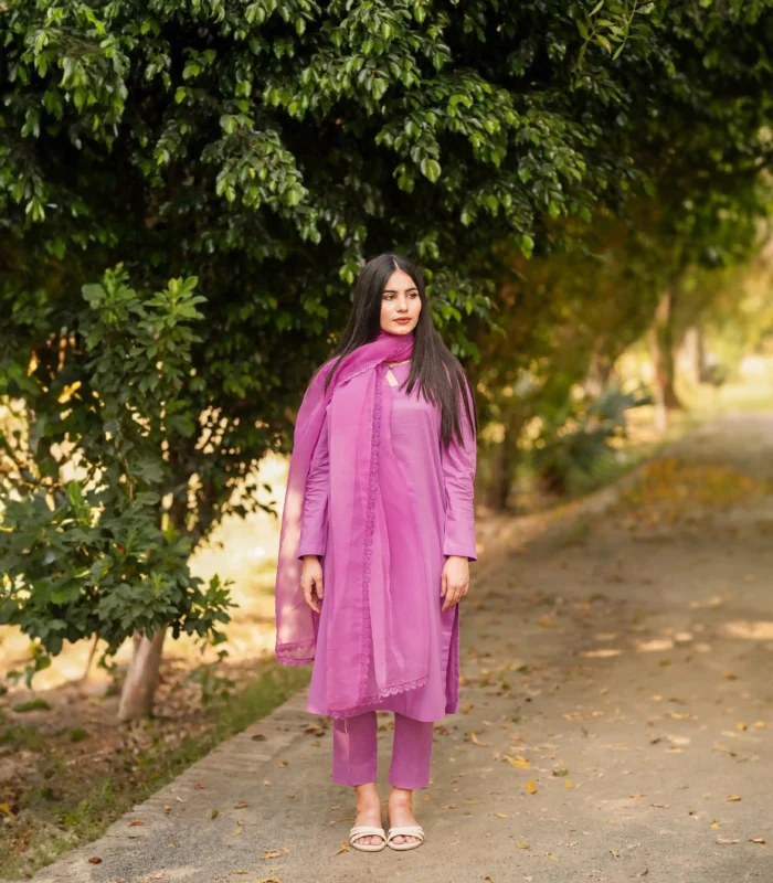 Orchid Purple 3Pcs Linen Dress - Image 4