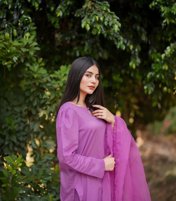 9 Orchid Purple 3Pcs Linen Dress - Image 1