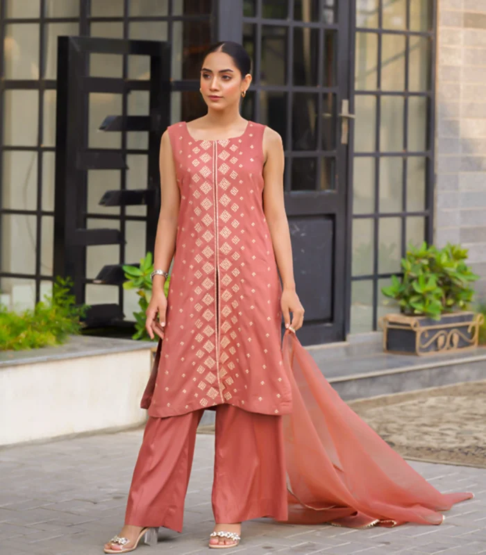 DSC03228 Cinnamon Brown 3Pcs Linen Dress - Image 1