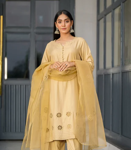 Skin Beige 3Pcs Linen Dress