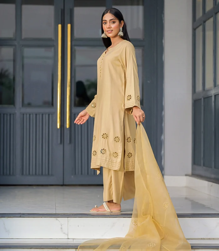 Skin Beige 3Pcs Linen Dress - Image 5