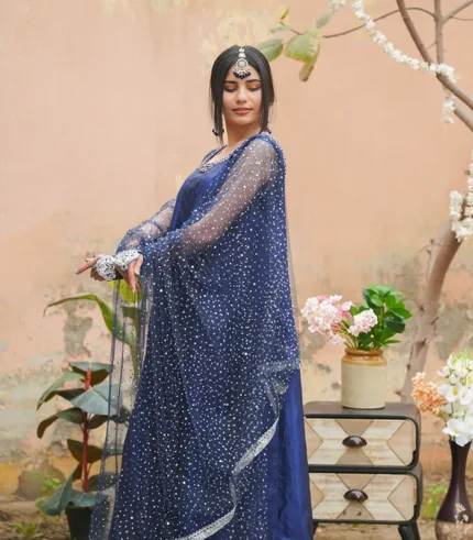 Shop with Namra is offering royal blue Embroidery 3pcs formal dress in latest festive collection 2024
