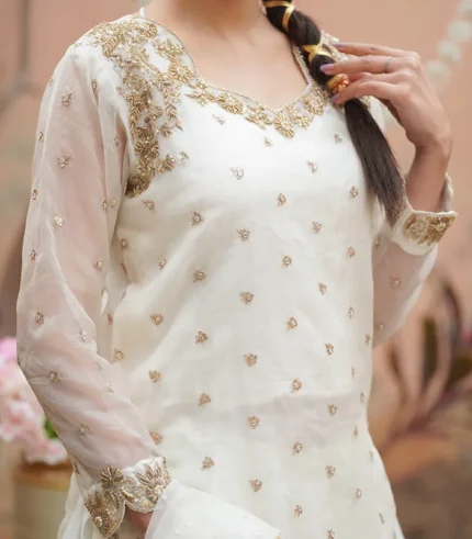 Shop with Namra is offering White Formal Wear 3Pcs Festive dress in latest festive collection 2024