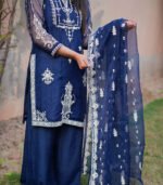 Shop with Namra is offering navy blue embroidery formal dress in latest festive collection 2024