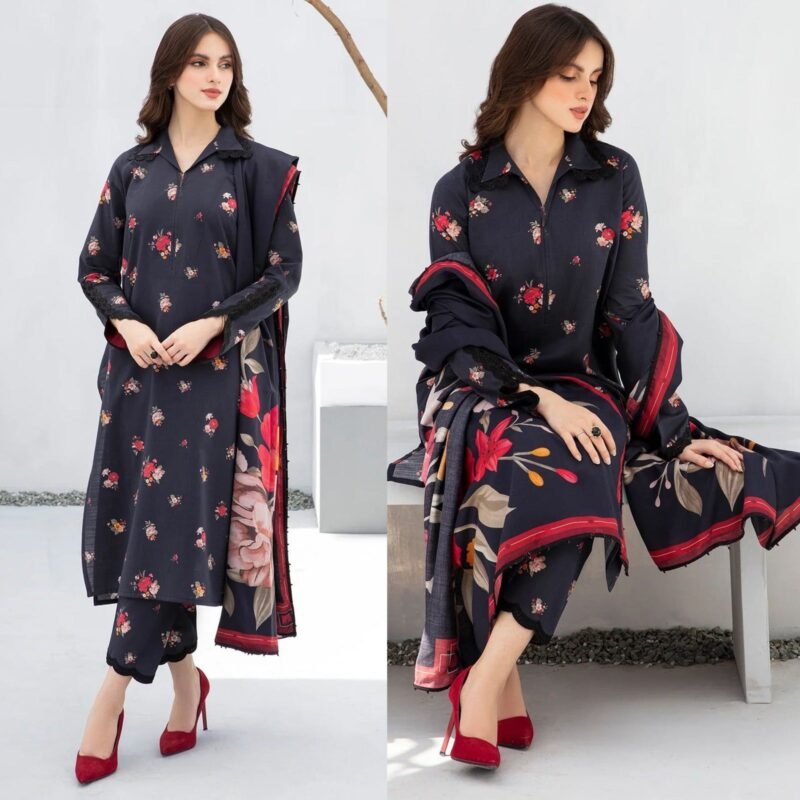 Shop with Namra is offering BAROQUE 3PC Lawn Printed Shirt With Voile Printed Dupatta 770 1 in latest clothing collection 2024