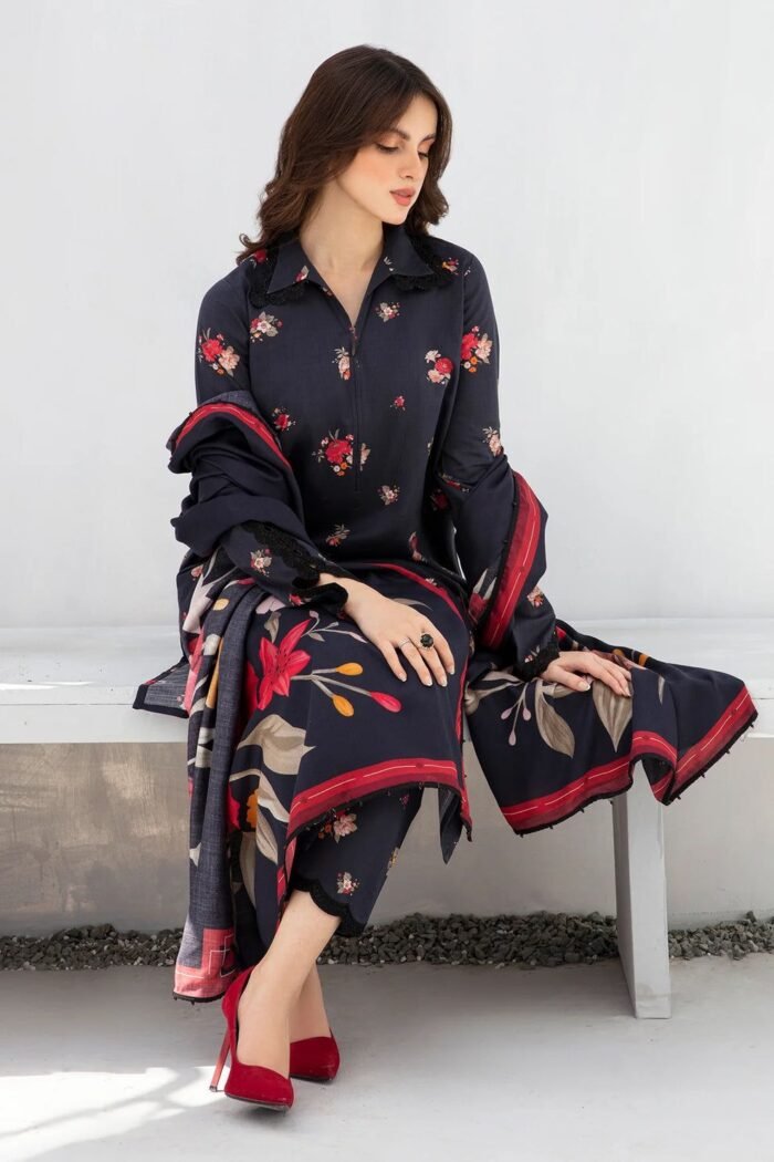 BAROQUE - 3PC Lawn Printed Shirt With Voile Printed Dupatta-770 - Image 4