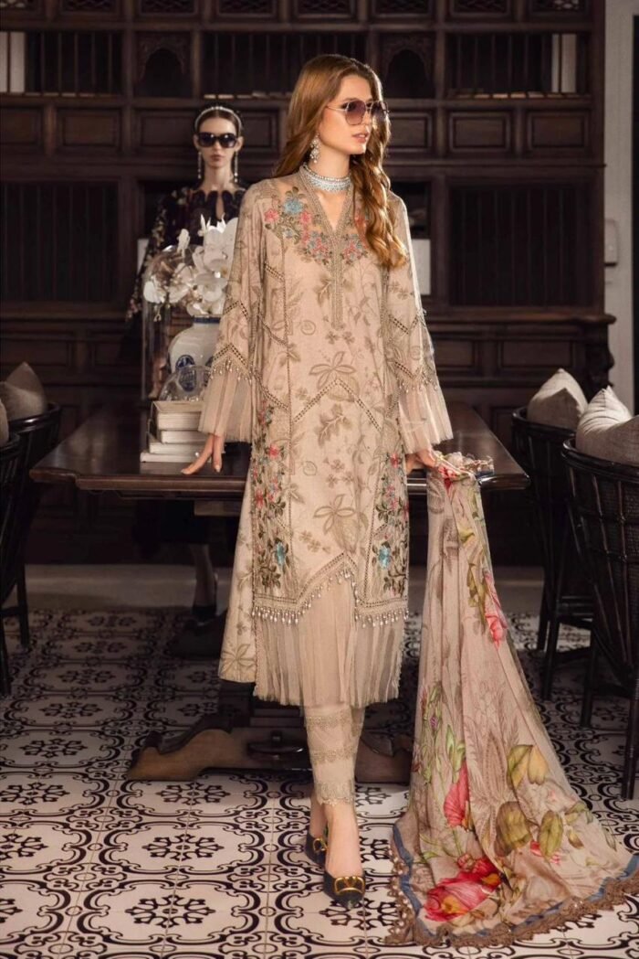MARIA B 3PC Lawn Printed Shirt With Printed Dupatta And Trouser-776 - Image 3