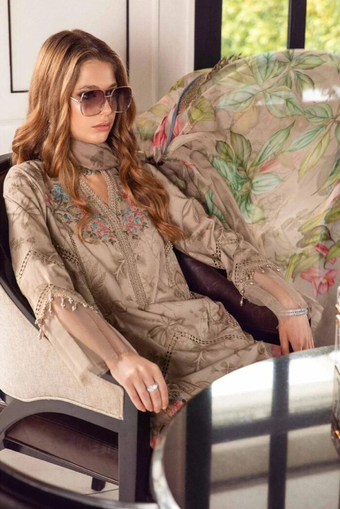 MARIA B 3PC Lawn Printed Shirt With Printed Dupatta And Trouser-776 - Image 4
