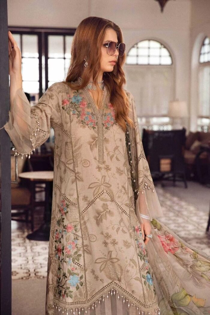 MARIA B 3PC Lawn Printed Shirt With Printed Dupatta And Trouser-776 - Image 5