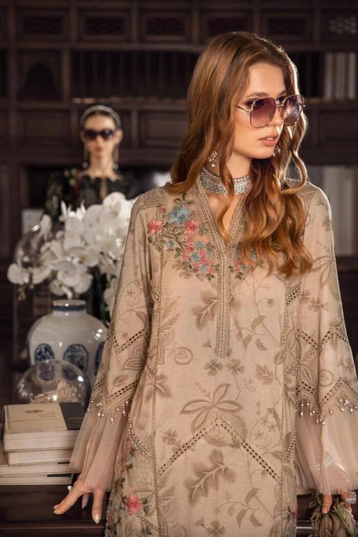 MARIA B 3PC Lawn Printed Shirt With Printed Dupatta And Trouser-776 - Image 6
