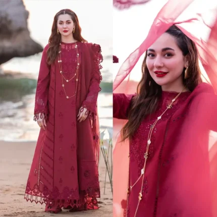 QALAMKAR Chikenkari Lawn 3PC Embroidered With Organza Embroidered Dupatta-410