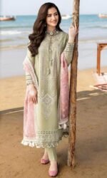Qalamkar Lawn 3PC Chikankari Embroidered With Printed Dupatta-413 - Image 5