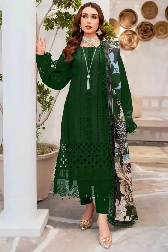ZAINAB CHOTANI 3PC CHIKENKARI Lawn Embroidered With Print Dupatta-343 - Image 3
