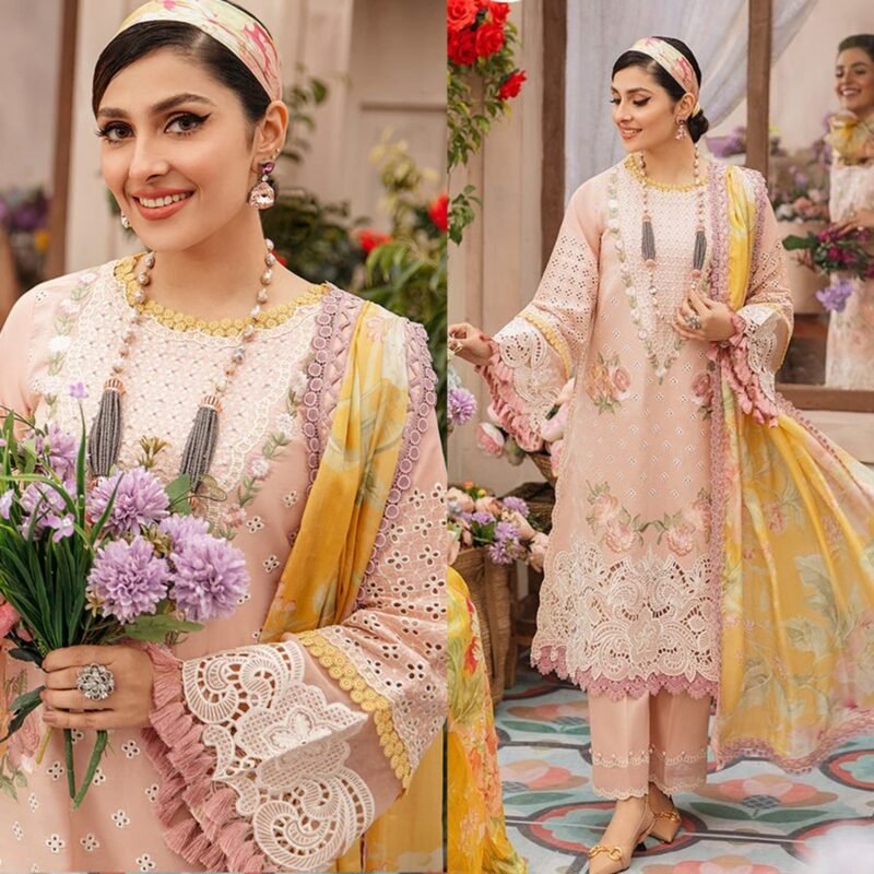 Shop with Namra is offering 24 Mushq Lawn 3PC EMBROIDERED With Printed Dupatta 398 1 in latest clothing collection 2024