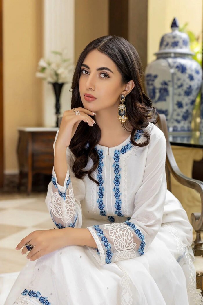 AZURE Lawn 3PC Embroidered With Organza Embroidered Dupatta-390 - Image 2