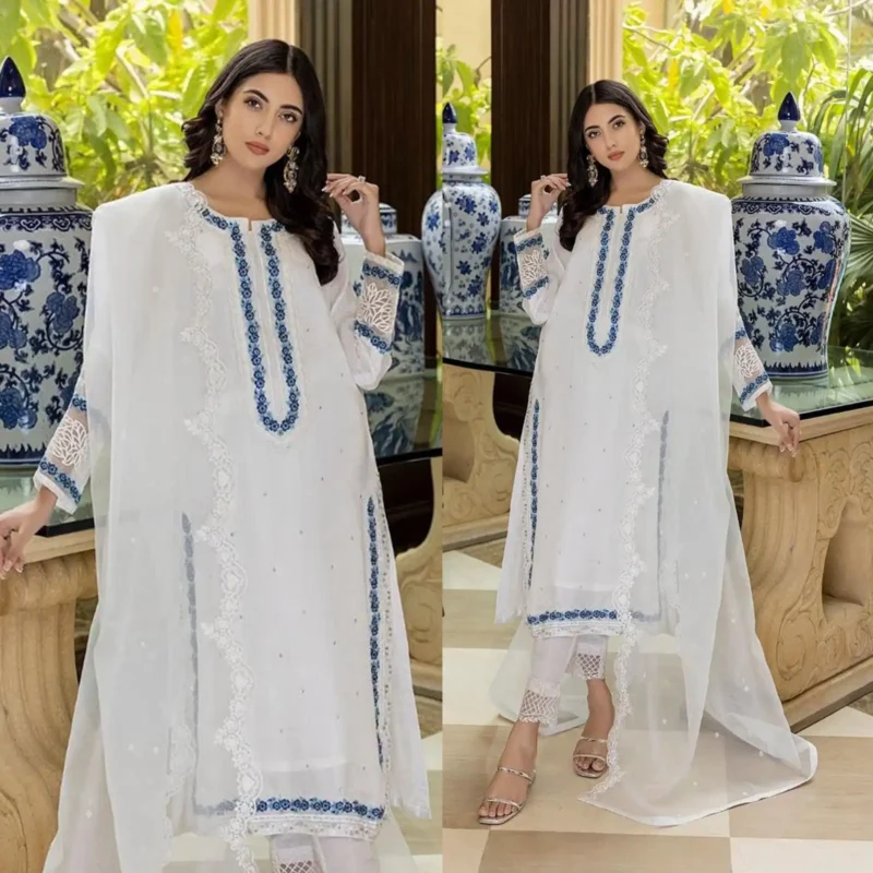 Shop with Namra is offering AZURE Lawn 3PC Embroidered With Organza Embroidered Dupatta 390 in latest clothing collection 2024