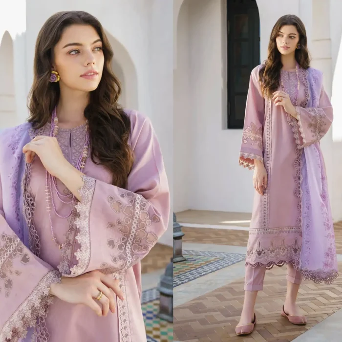 BAROQUE Lawn 3PC Embroidered With Digital Printed Dupatta-443 - Image 1