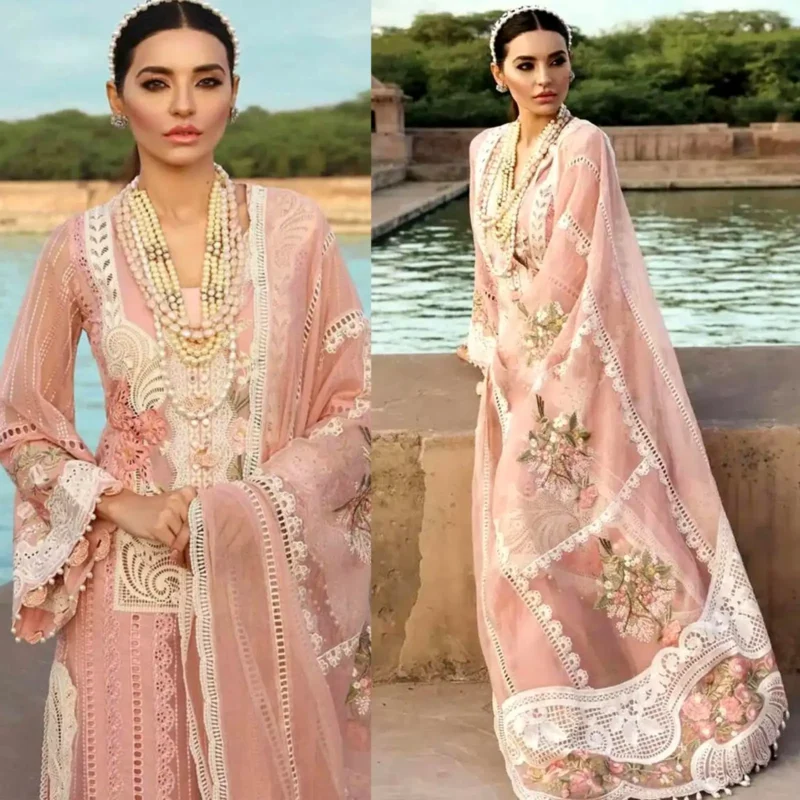 Shop with Namra is offering Crimson 3PC Lawn Heavy Embroidered Suit With Embroidered Dupatta 414 in latest clothing collection 2024