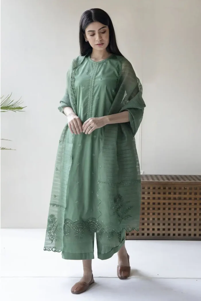 DYOT 3PC Lawn Embroidered Shirt With Organza Dupatta-335 - Image 3