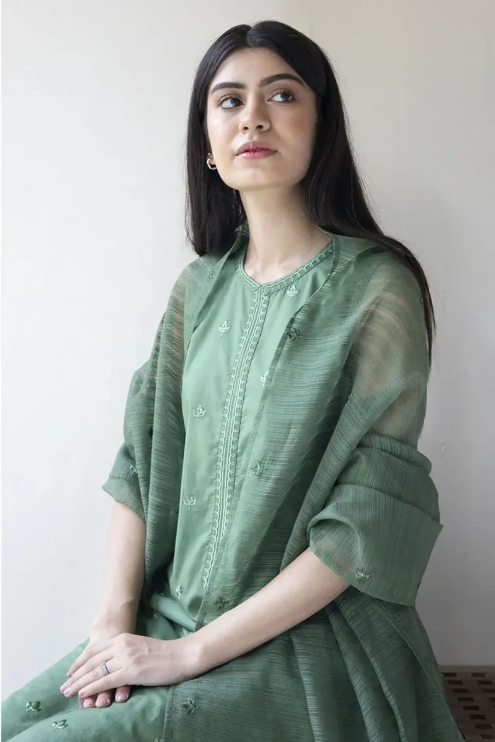 DYOT 3PC Lawn Embroidered Shirt With Organza Dupatta-335 - Image 4