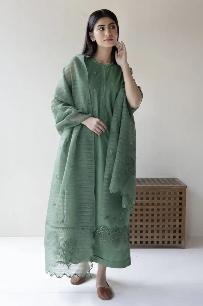 DYOT 3PC Lawn Embroidered Shirt With Organza Dupatta-335 - Image 2