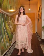 FAIZA SAQLAIN Lawn 3PC Embroidered With Organza Embroidered Dupatta-399 - Image 4