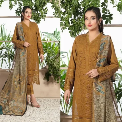 Nam's Lawn 3PC Chickenkari Embroidered Shirt With Print Shawl-321