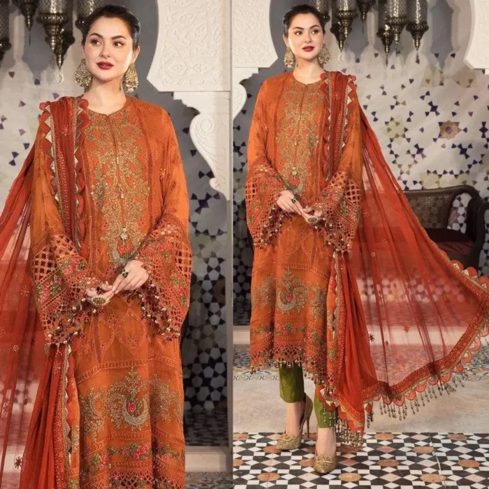 MARIA-B 3PC LAWN EMBROIDERED WITH CHIFFON EMBROIDERED DUPATTA-411 - Image 1