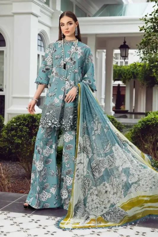 Shop with Namra is offering MARIA B 3PC Lawn Printed Shirt With Printed Dupatta And Trouser 772 2 in latest clothing collection 2024