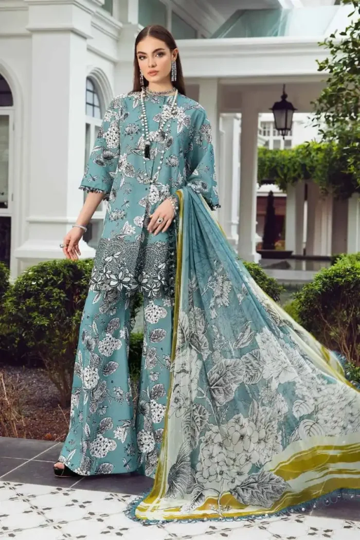 MARIA B 3PC Lawn Printed Shirt With Printed Dupatta And Trouser-772 - Image 2