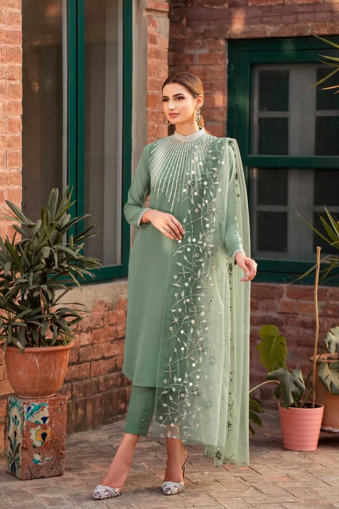 Natasha Kamal 3PC Lawn Embroidered Shirt With Organza Embroidered Dupatta-389 - Image 5