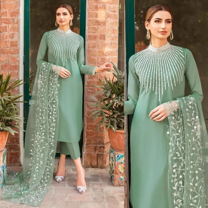 Natasha Kamal 3PC Lawn Embroidered Shirt With Organza Embroidered Dupatta-389 Natasha Kamal 3PC Lawn Embroidered Shirt With Organza Embroidered Dupatta-389 - Image 1