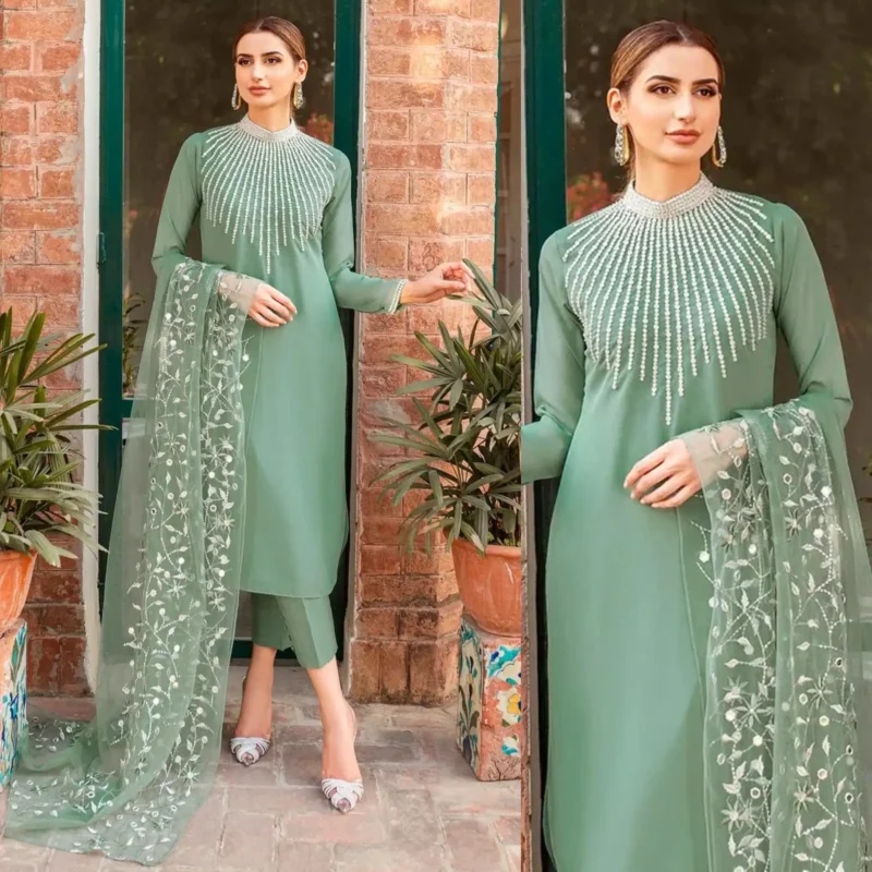 Shop with Namra is offering Natasha Kamal 3PC Lawn Embroidered Shirt With Organza Embroidered Dupatta 389 in latest clothing collection 2024