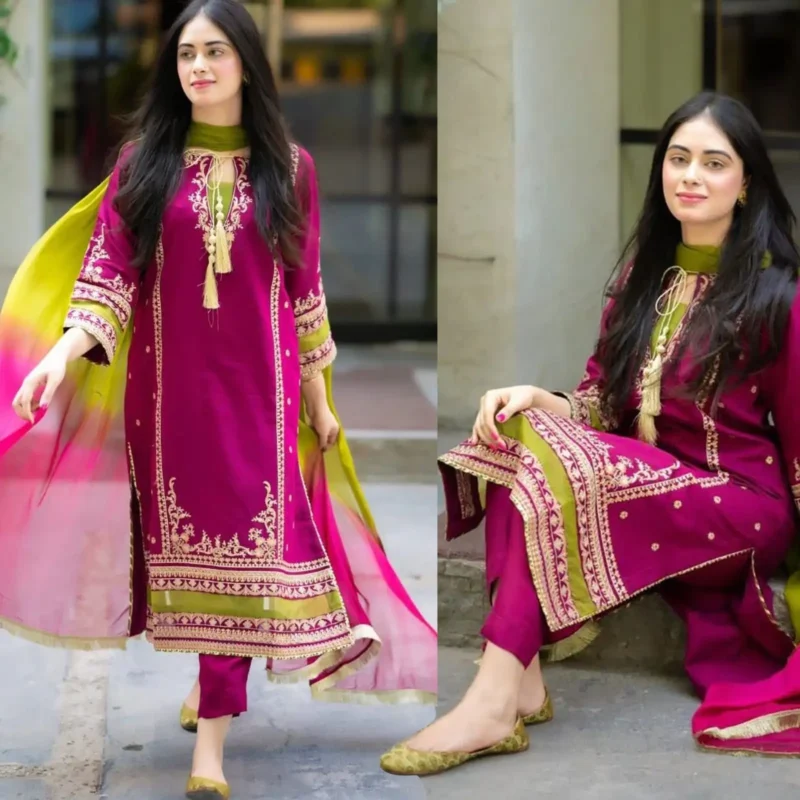 Shop with Namra is offering OMAL BY KOMAL Lawn 3PC Embroidery With Bamber Chiffon Dye n Dye Dupatta 383 3 in latest clothing collection 2024