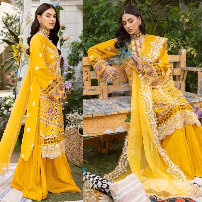 Shop with Namra is offering PARISHAY Lawn Chikenkari 3PC Embroidered With Organza Embroidered Dupatta 341 1 in latest clothing collection 2024