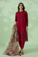 Sapphire 3PC Lawn Embroidered Shirt With Organza Printed Dupatta-384 - Image 2