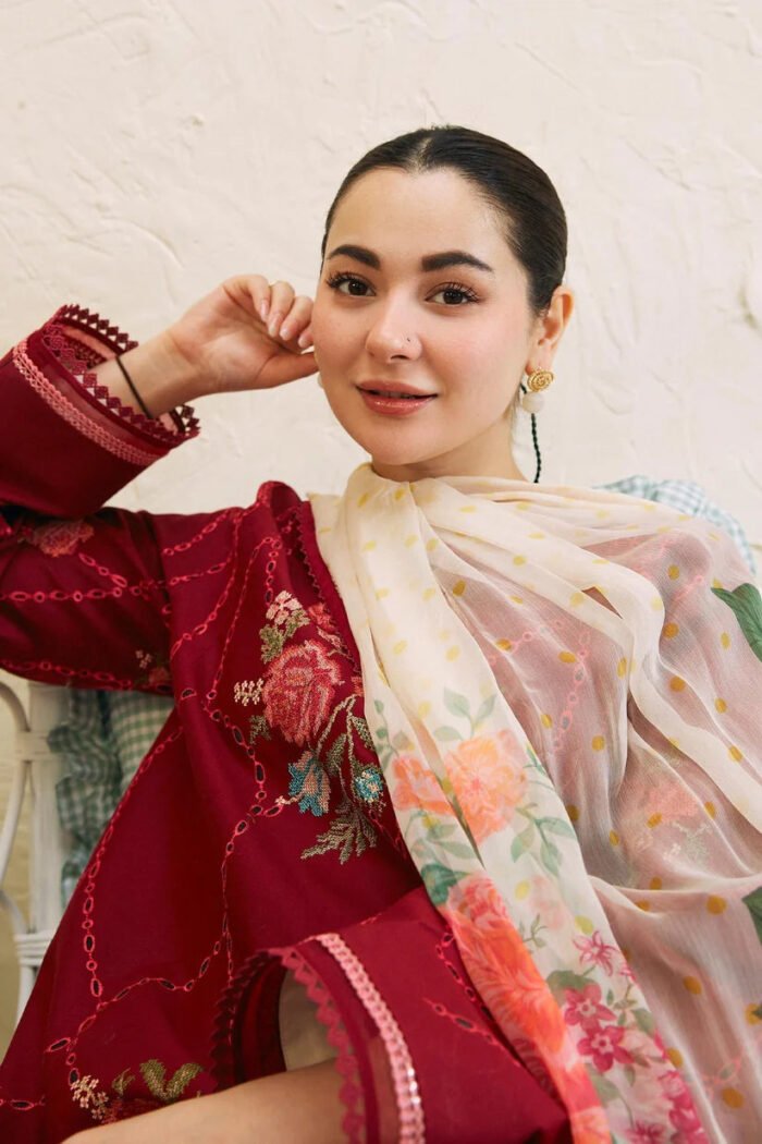 ZARA SHAHJAHAN 3PC Lawn Chikankari Embroidered Shirt With Printed Dupatta-425 - Image 2