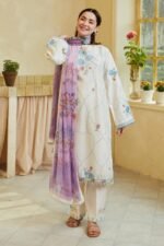 ZARA SHAHJAHAN 3PC Lawn Chikankari Embroidered Shirt With Printed Dupatta-431 - Image 5