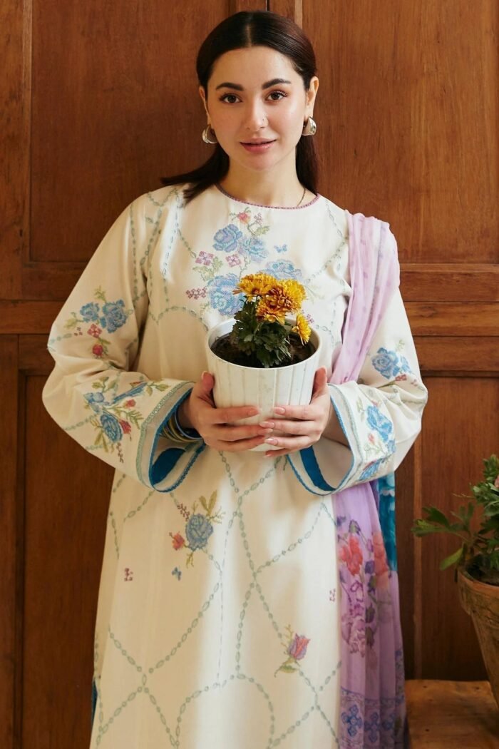 ZARA SHAHJAHAN 3PC Lawn Chikankari Embroidered Shirt With Printed Dupatta-431 - Image 3